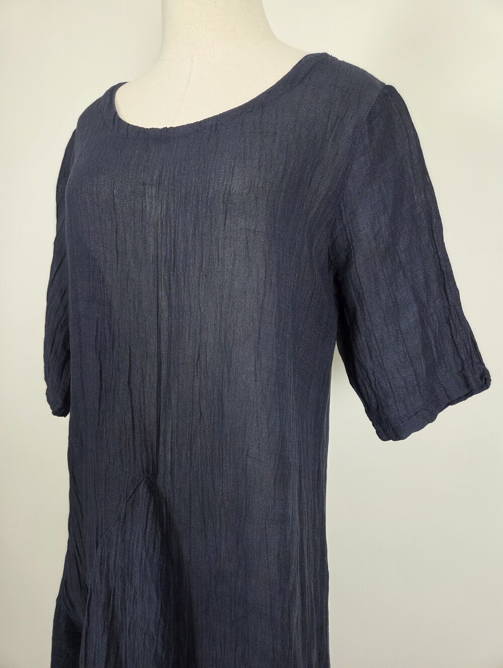 Asymmetrical Navy Midi Dress Size Large Lagenlook Boho (m) - Picture 4 of 9